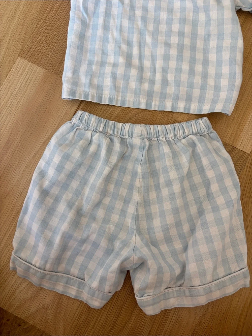 Petite Plume Kid's Twill Pajama Short Set in Light Blue Gingham